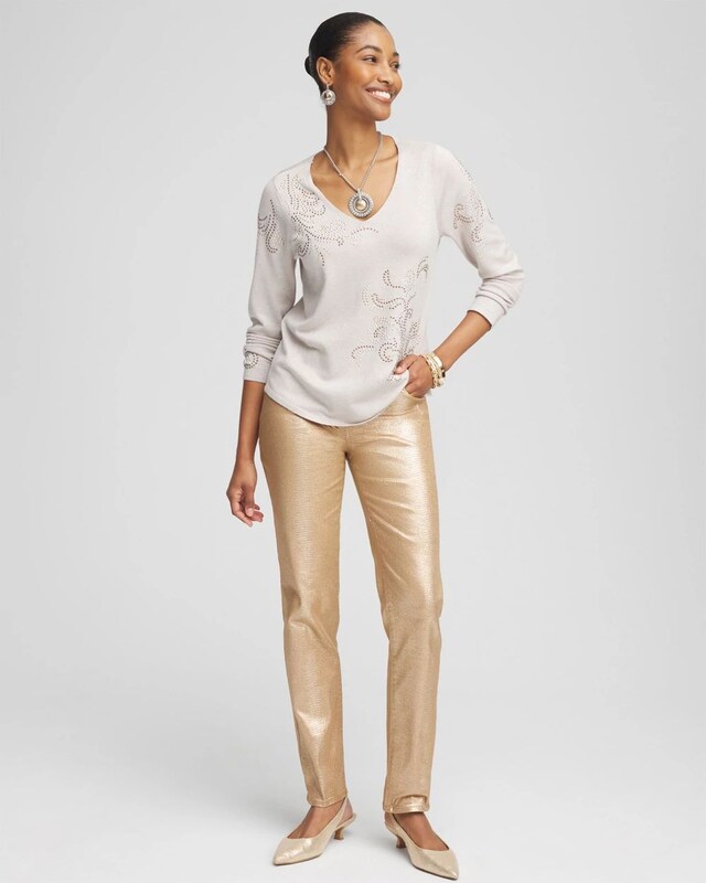 Embellished V-neck Pullover Sweater - image 2